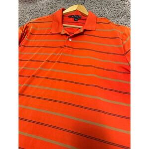 RLX Ralph Lauren Mens Orange‎ Striped Short Sleeve Golf Polo Shirt XL